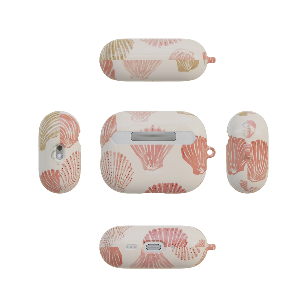 Pink Seashell airpods pro case back and four sides flat lay view