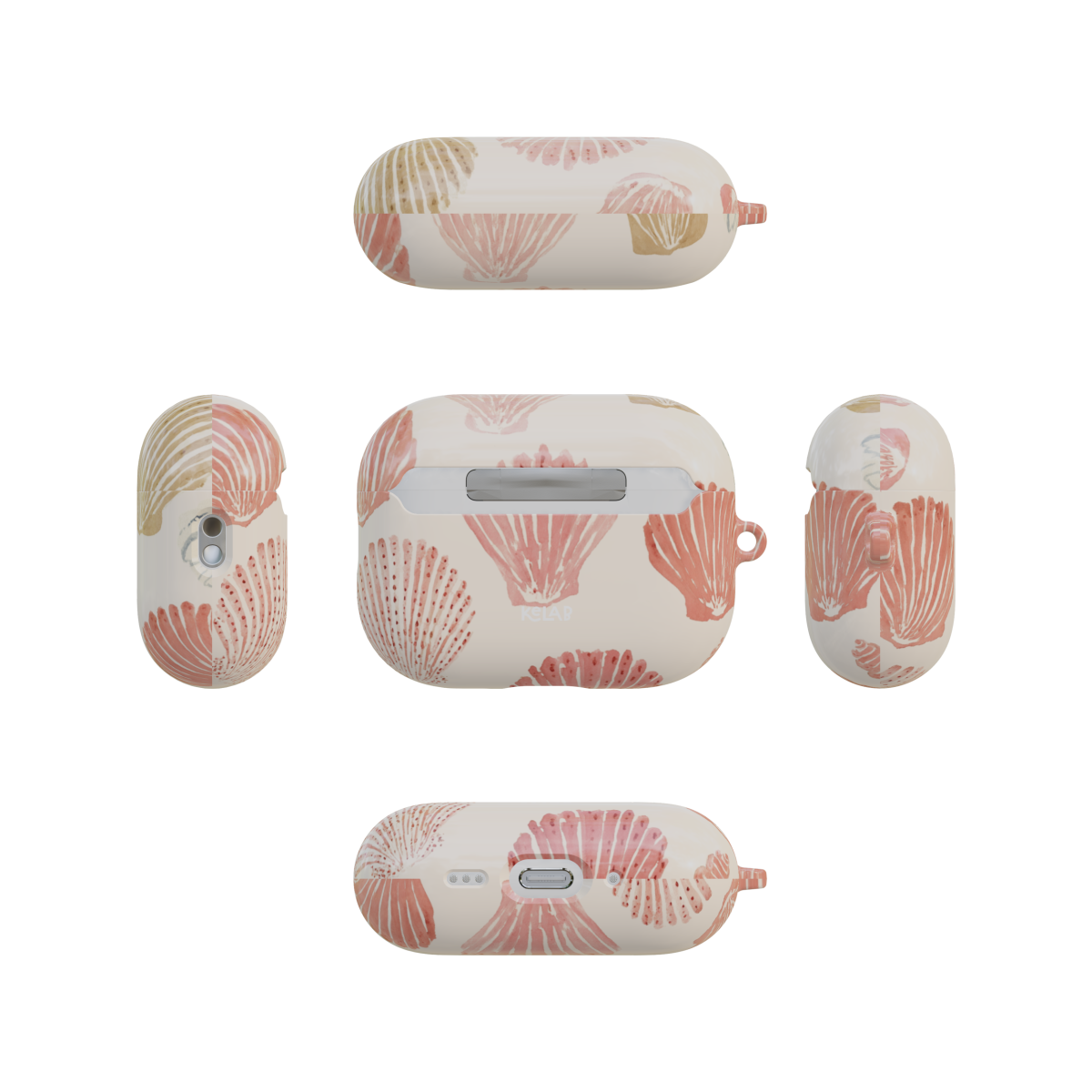 Pink Seashell airpods pro case back and four sides flat lay view