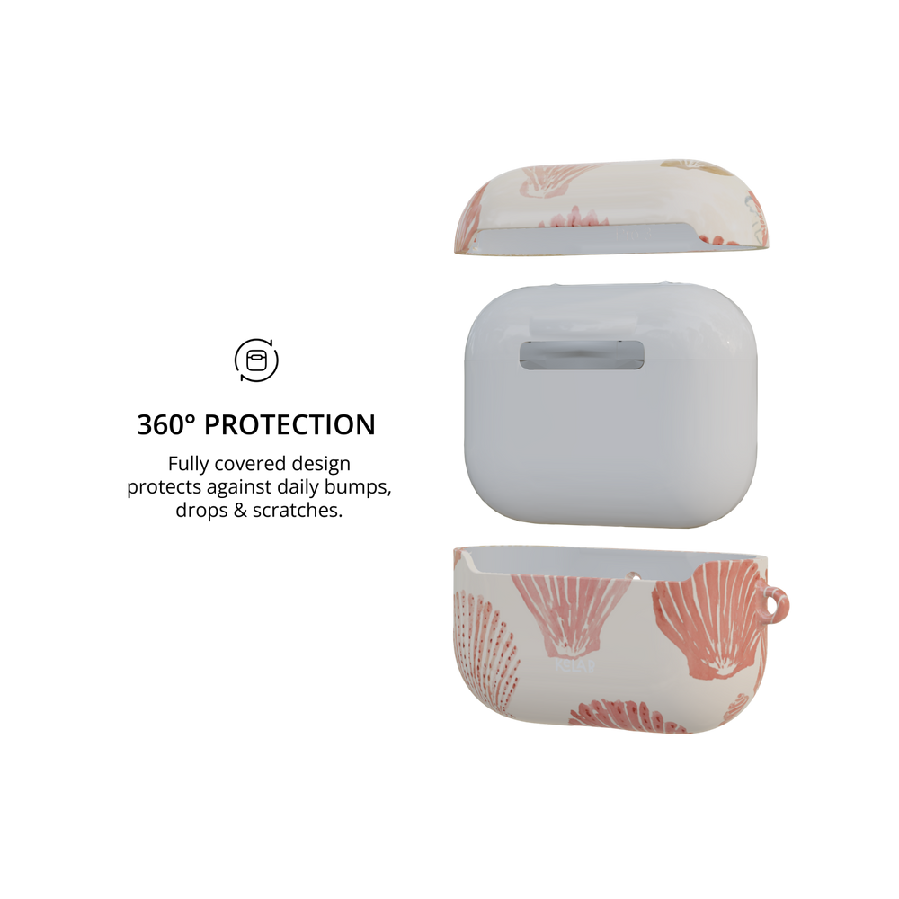 Pink Seashell airpods pro case exploded view with 360 degree protection