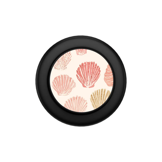 Pink Seashell MagSafe grip — Black, flat closed top-down view showing collapsed profile