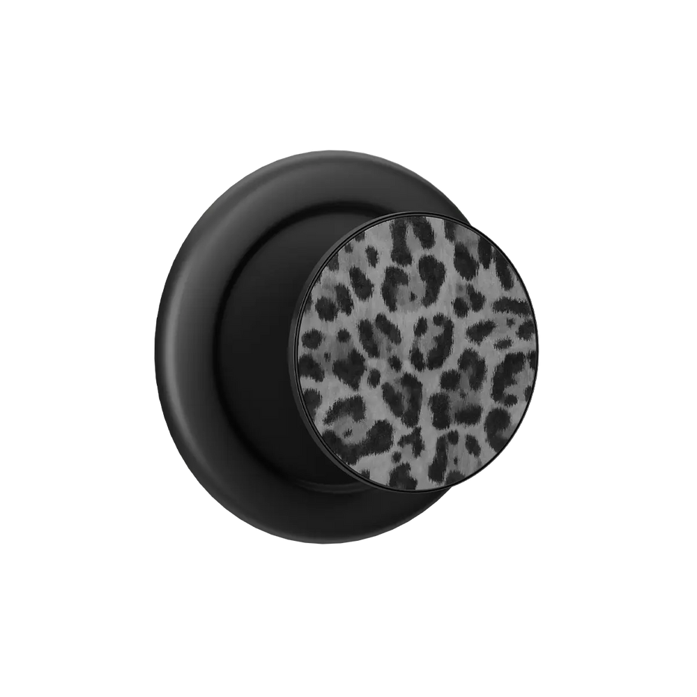 Gray Cheetah MagSafe grip — Black, front hero shot with the grip fully expanded outward