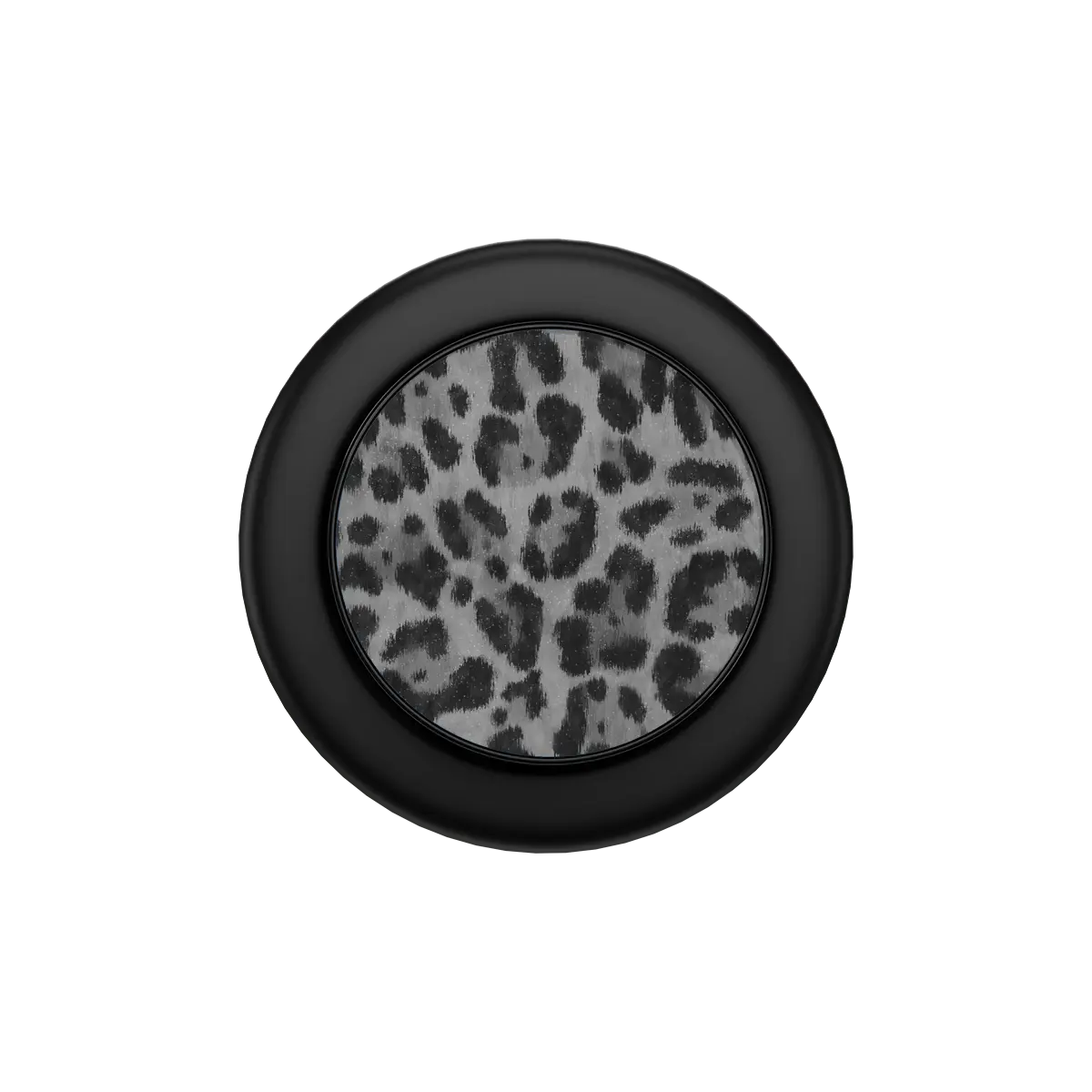 Gray Cheetah MagSafe grip — Black, flat closed top-down view showing collapsed profile