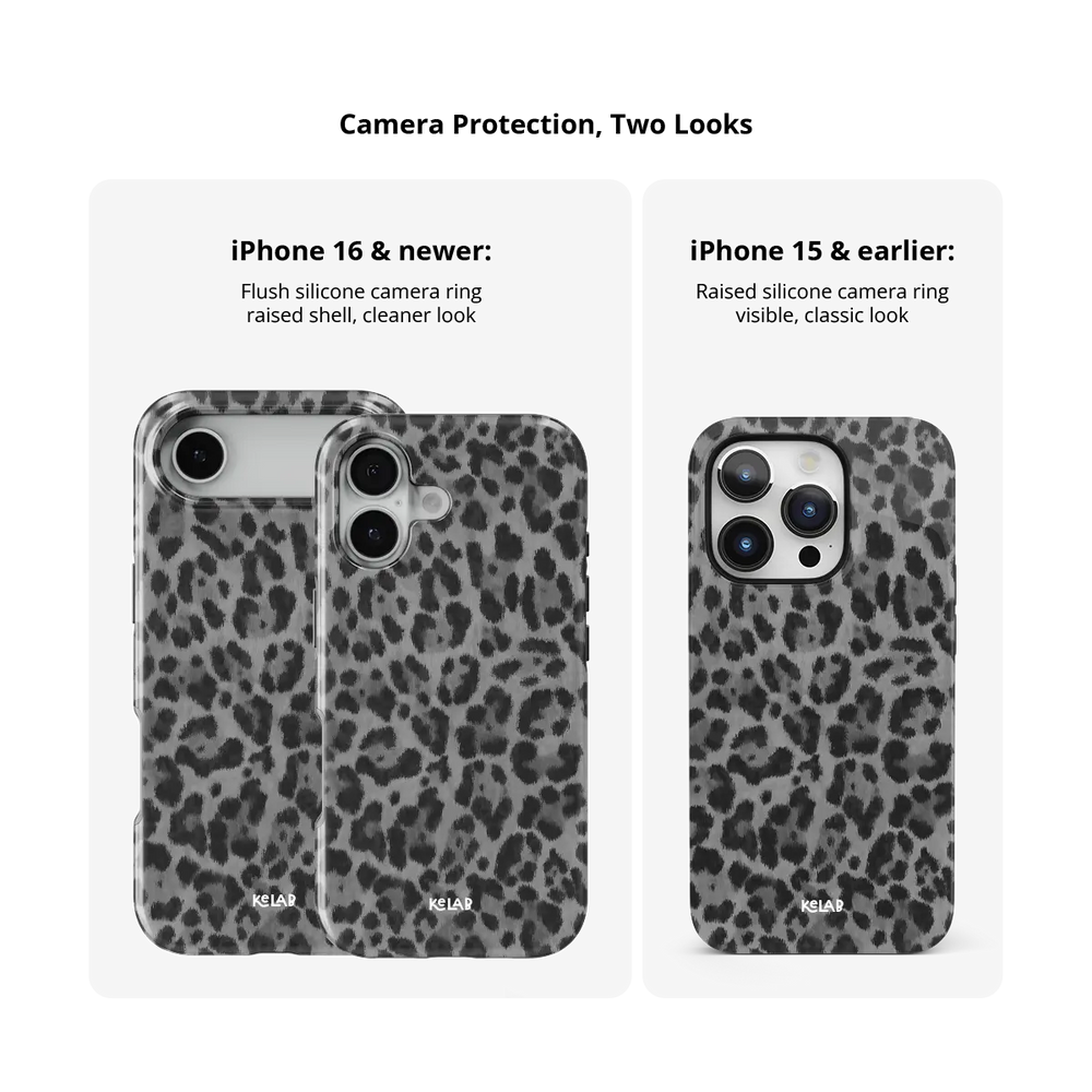 Gray Cheetah iPhone case — Tough, raised camera bezel protection across iPhone models