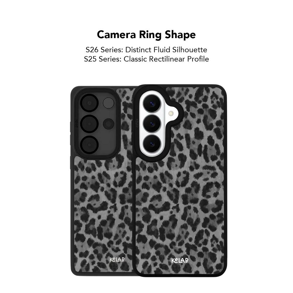 Gray Cheetah Samsung case — close-up detail showing the precise camera ring cutout shape