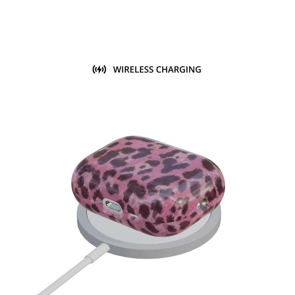 Pink Cheetah airpods pro case on wireless charger wireless charging compatible
