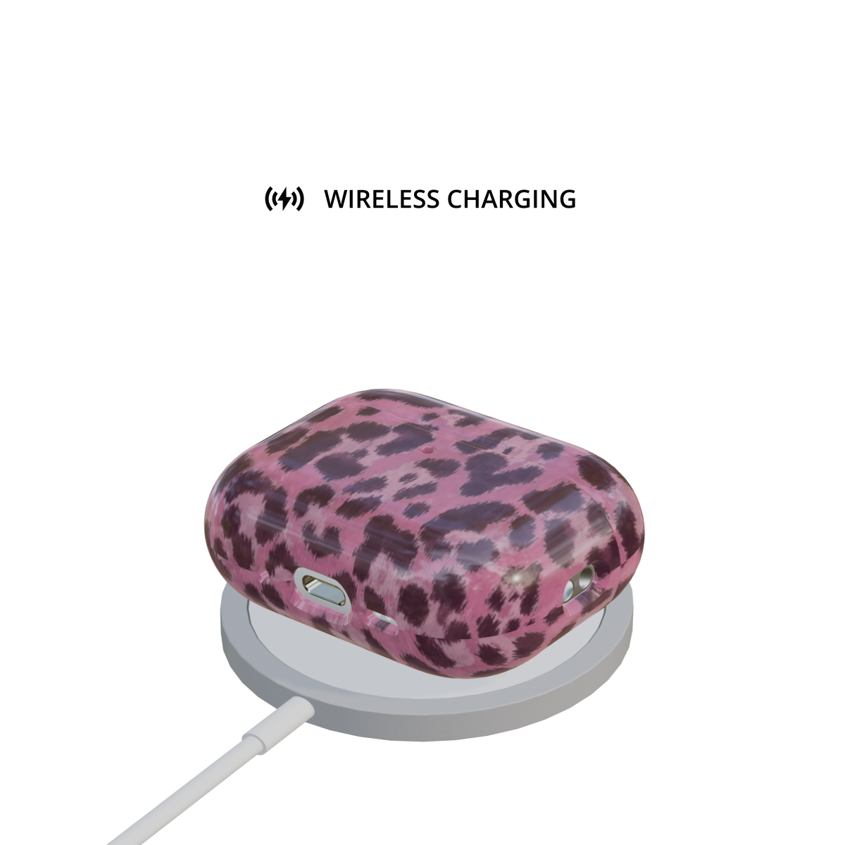 Pink Cheetah airpods pro case on wireless charger wireless charging compatible