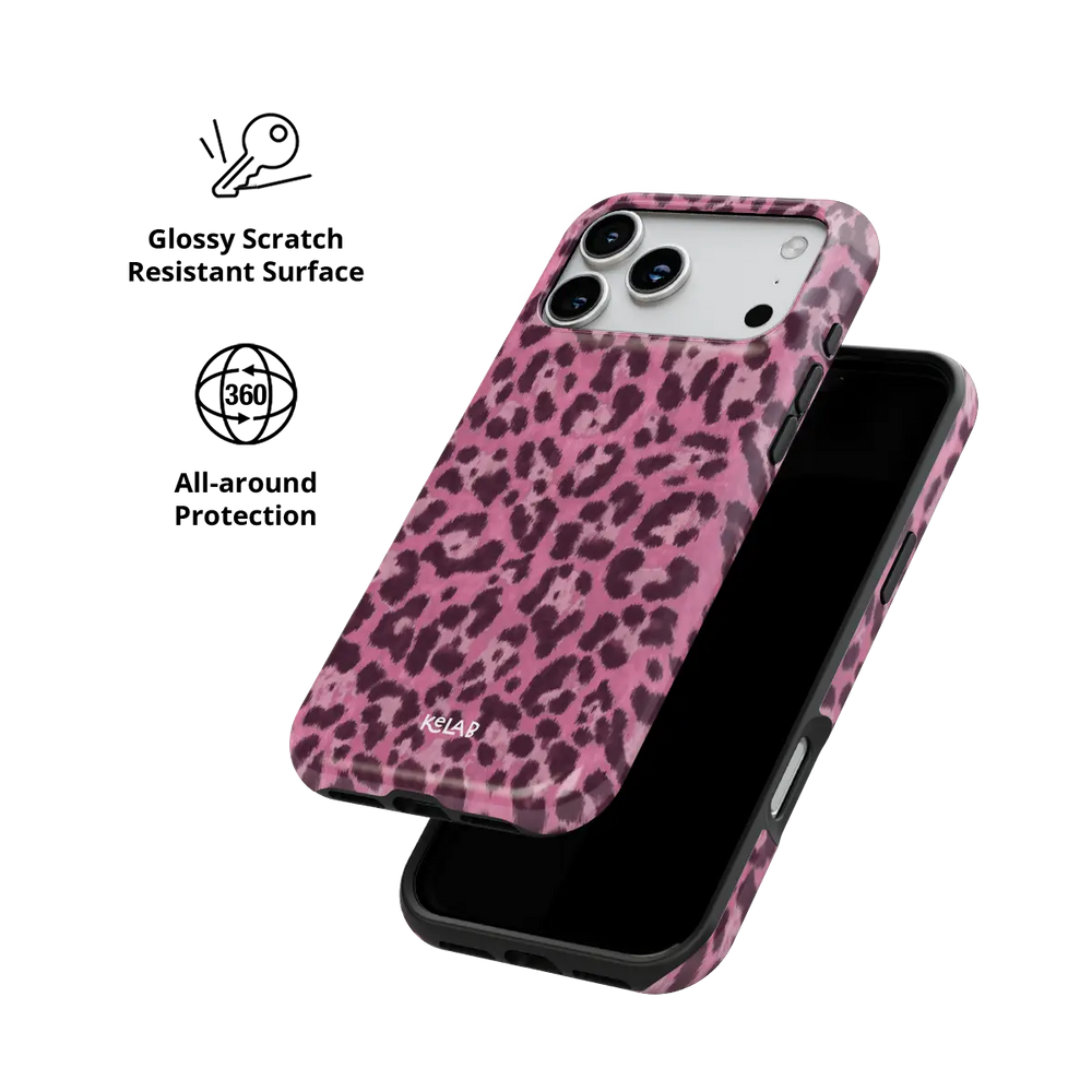 Hot Pink Cheetah iPhone case — Tough, scratch resistant polycarbonate shell protection detail