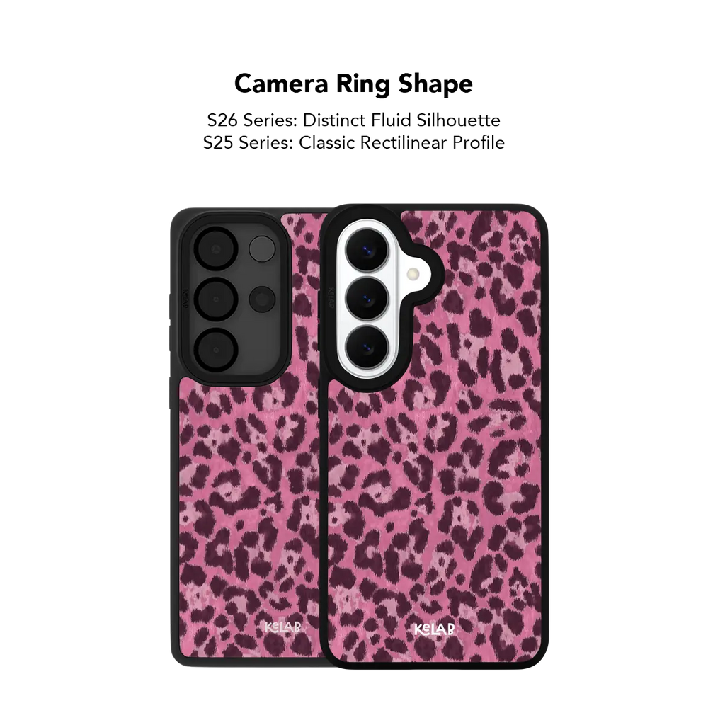 Hot Pink Cheetah Samsung case — close-up detail showing the precise camera ring cutout shape