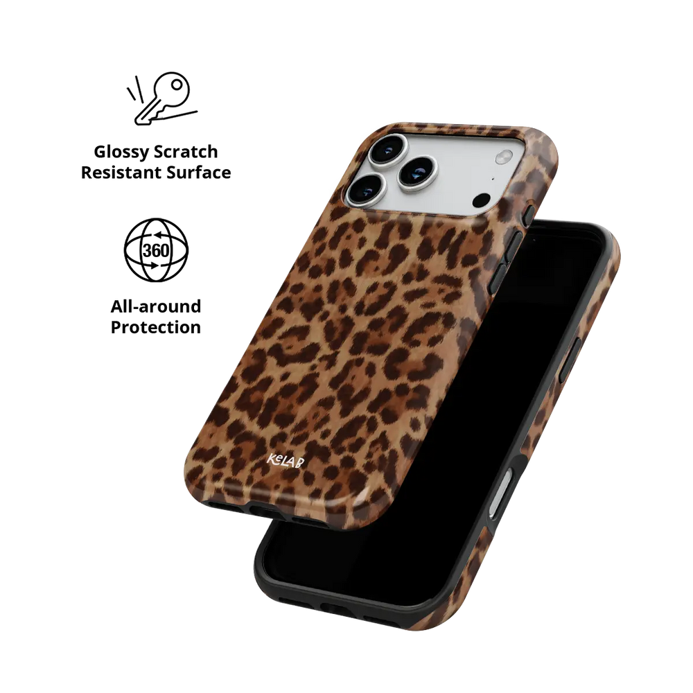 Toffee Cheetah iPhone case — Tough, scratch resistant polycarbonate shell protection detail