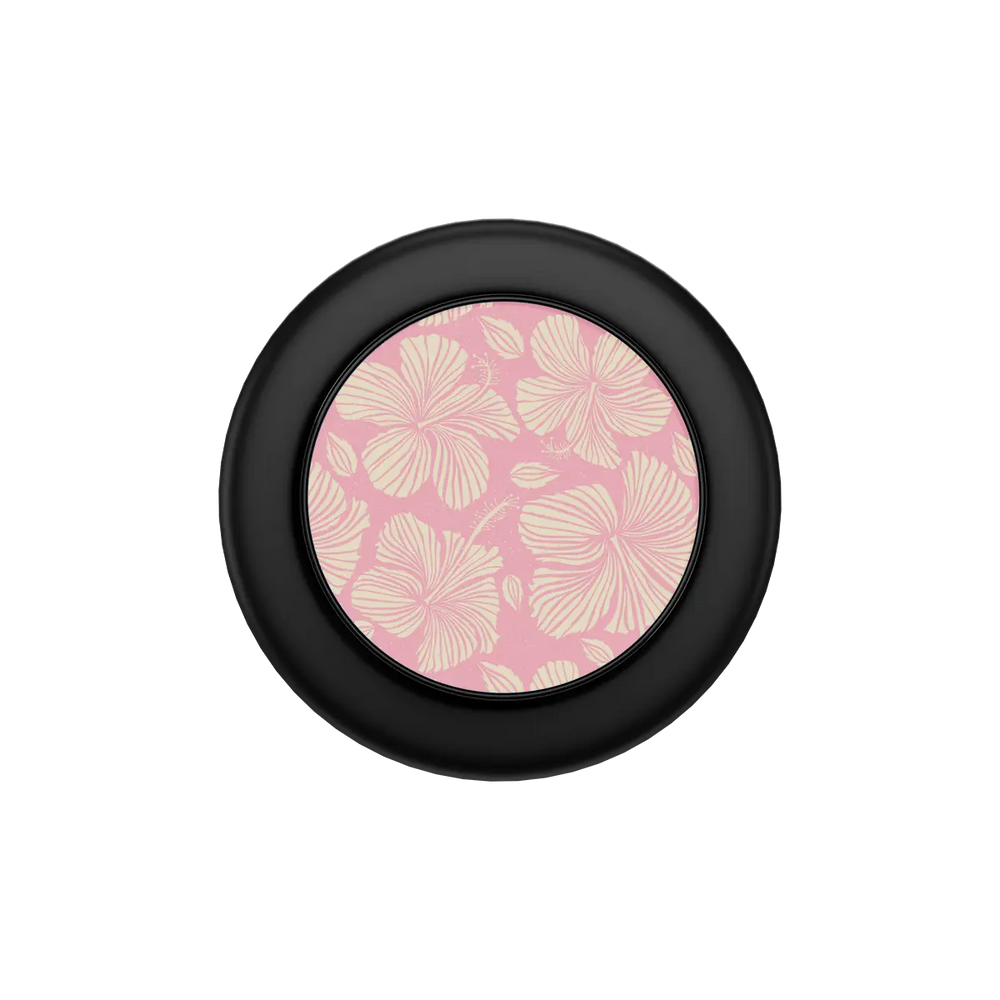 Guava Bloom MagSafe grip — black base, collapsed flat top view