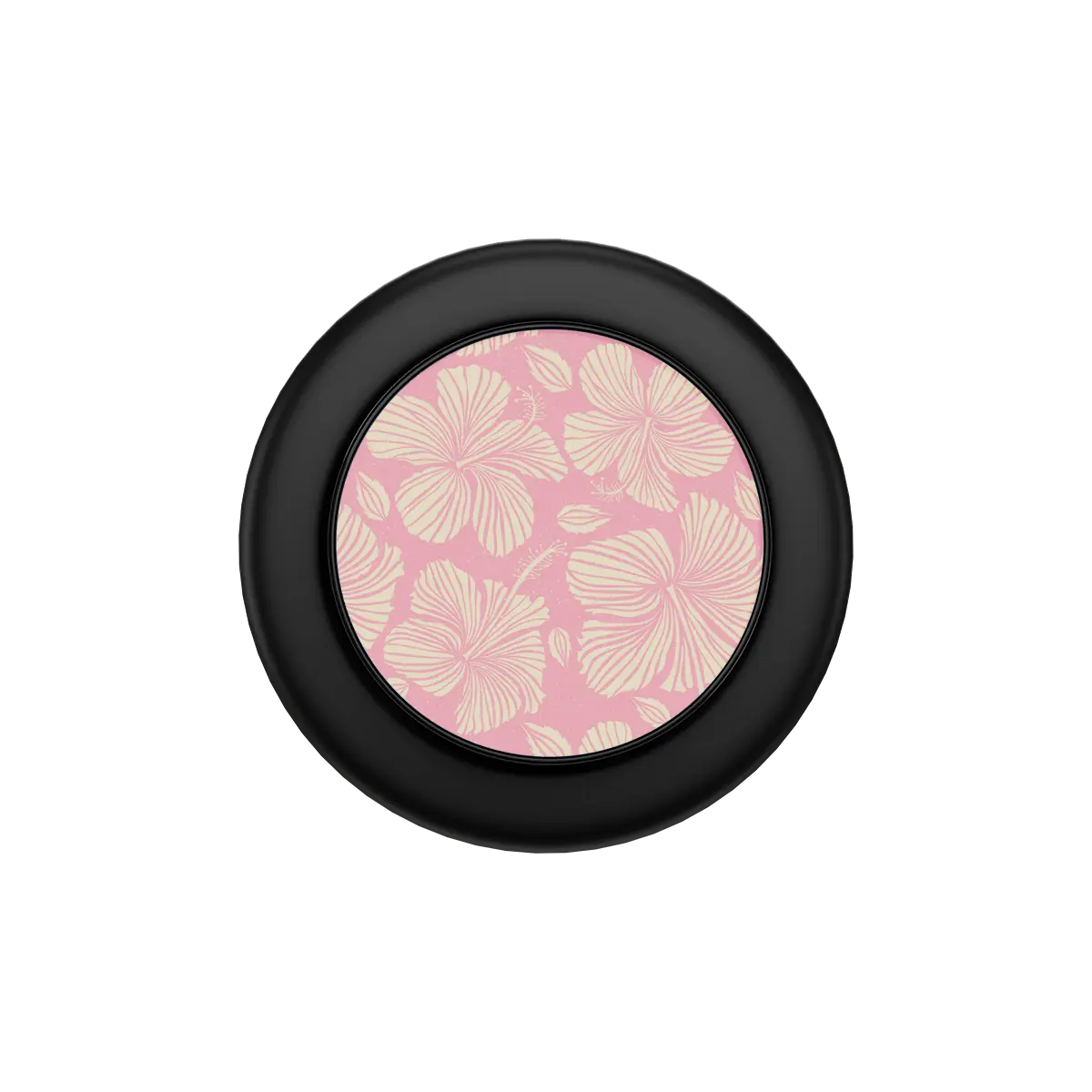 Guava Bloom MagSafe grip — black base, collapsed flat top view