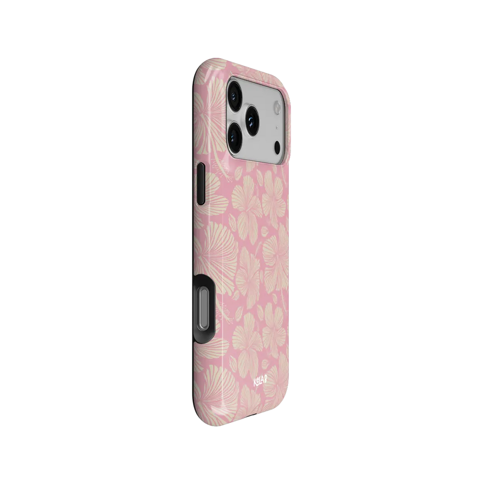 Guava Bloom iPhone case — Tough, side angle showing full body wrap and button cutouts