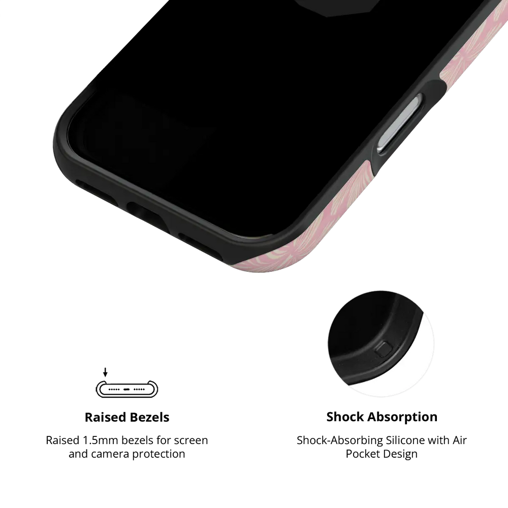 Guava Bloom iPhone case — Tough, raised bezel and shock-absorbing liner detail