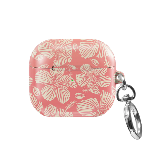 Papaya Glow AirPods case — front view with charging LED cutout and silver keychain clasp