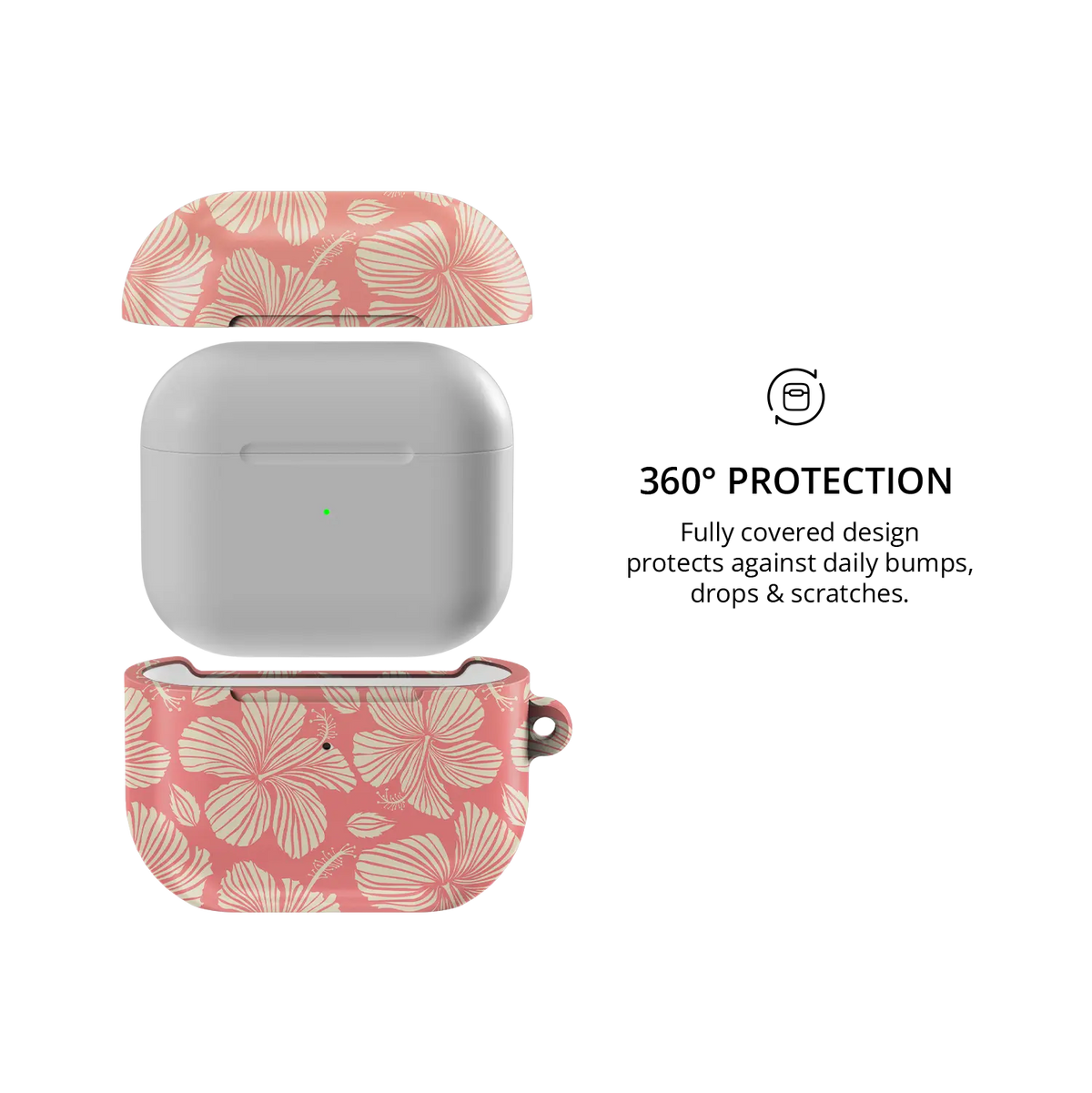 Papaya Glow AirPods case — 360 degree full-body protective coverage detail