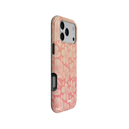 Papaya Glow iPhone case — Tough, side angle showing full body wrap and button cutouts