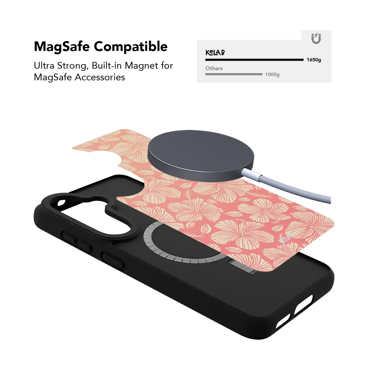 Papaya Glow Samsung case — Bold, MagSafe magnet compatibility demonstration
