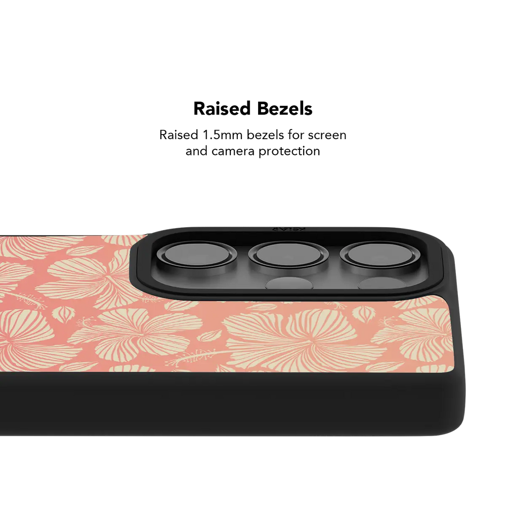 Papaya Glow Samsung case — Bold, raised bezel camera protection detail