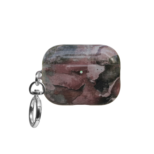 Gray Mauve Marble airpods pro case front view with closed lid and keychain