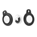 Black AirTag Case - Waterproof Secure Holder with Key Ring shown disassembled. Includes front, back covers, and AirTag for easy installation.