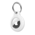 White AirTag Case - Waterproof Secure Holder with Key Ring. Sleek and durable design for tracking valuables with scratch-resistant cover.