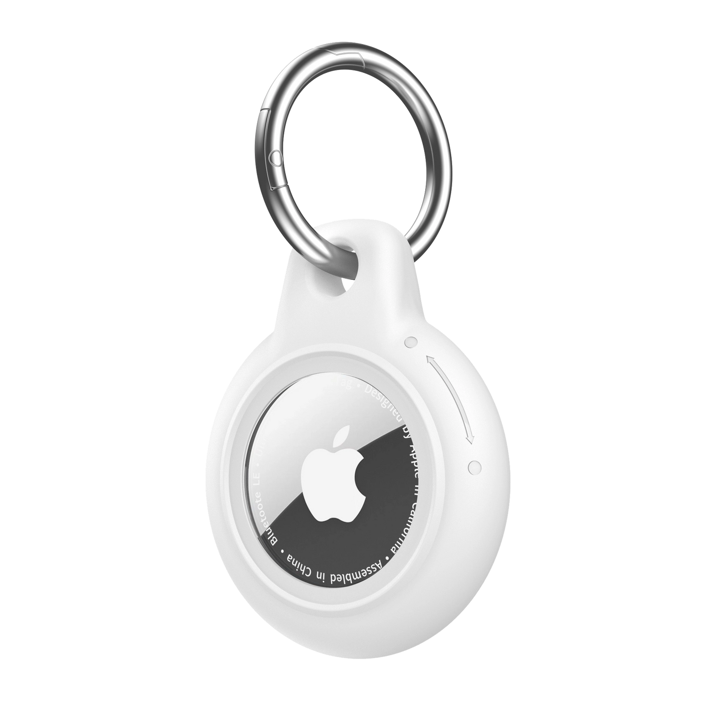 White AirTag Case - Waterproof Secure Holder with Key Ring. Sleek and durable design for tracking valuables with scratch-resistant cover.