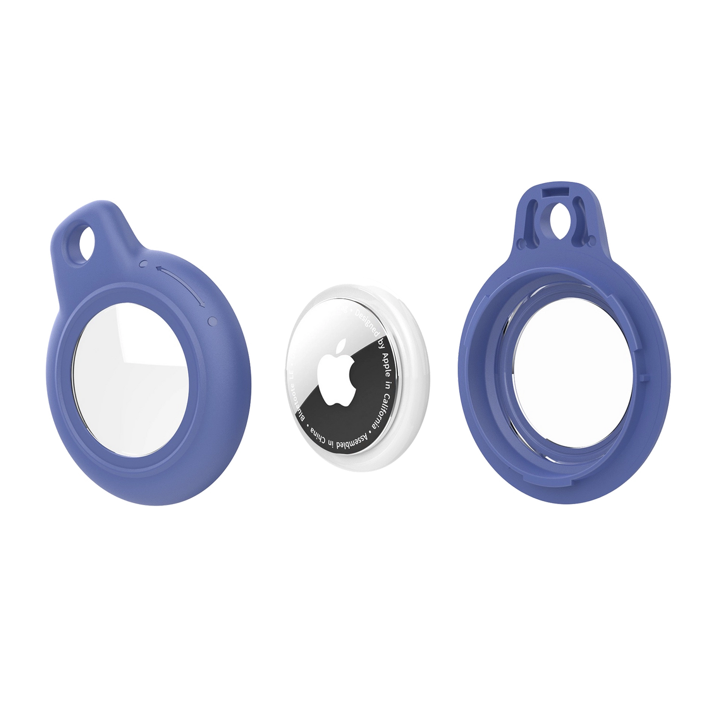 Blue AirTag Case - Waterproof Secure Holder with Key Ring disassembled. Includes protective shell and AirTag for easy setup and use.