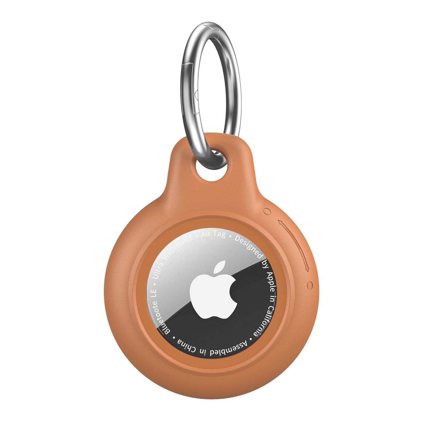 Brown AirTag Case - Waterproof Secure Holder with Key Ring. Earth-tone silicone case for GPS tracking and keychain use.