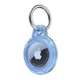 Clear blue AirTag case with a silver keyring attachment for easy carrying