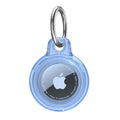 Clear blue AirTag case with metal keyring for easy attachment to bags or keys