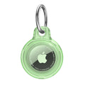 Clear green AirTag case with a secure keyring attachment for easy carrying and protection