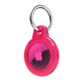 Clear neon pink AirTag case with a keyring for secure attachment and protection