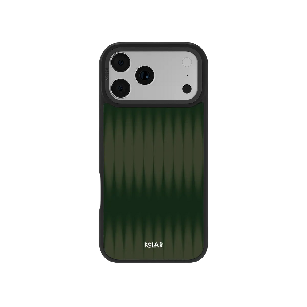Green gradient KELAB iPhone Case with vertical ridged pattern and precise camera openings