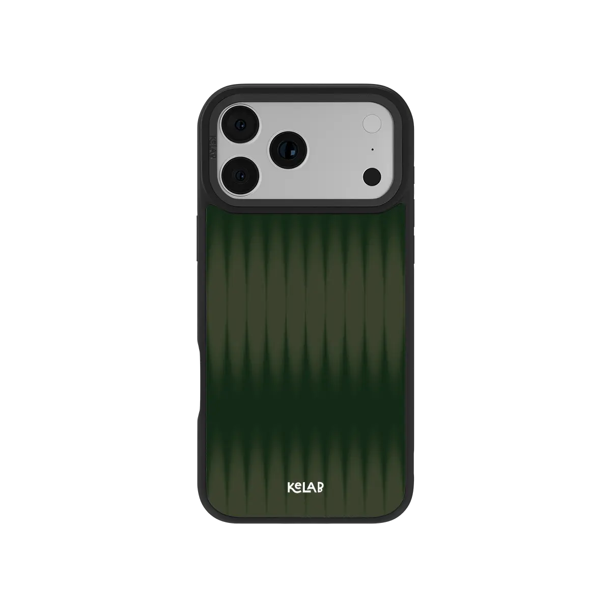 Green gradient KELAB iPhone Case with vertical ridged pattern and precise camera openings