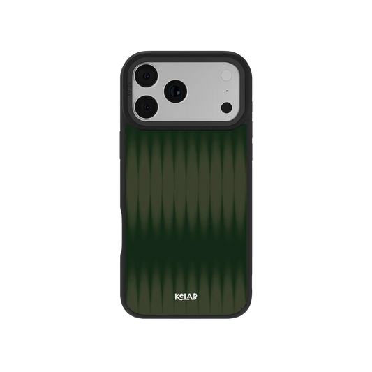 Green gradient KELAB iPhone Case with vertical ridged pattern and precise camera openings