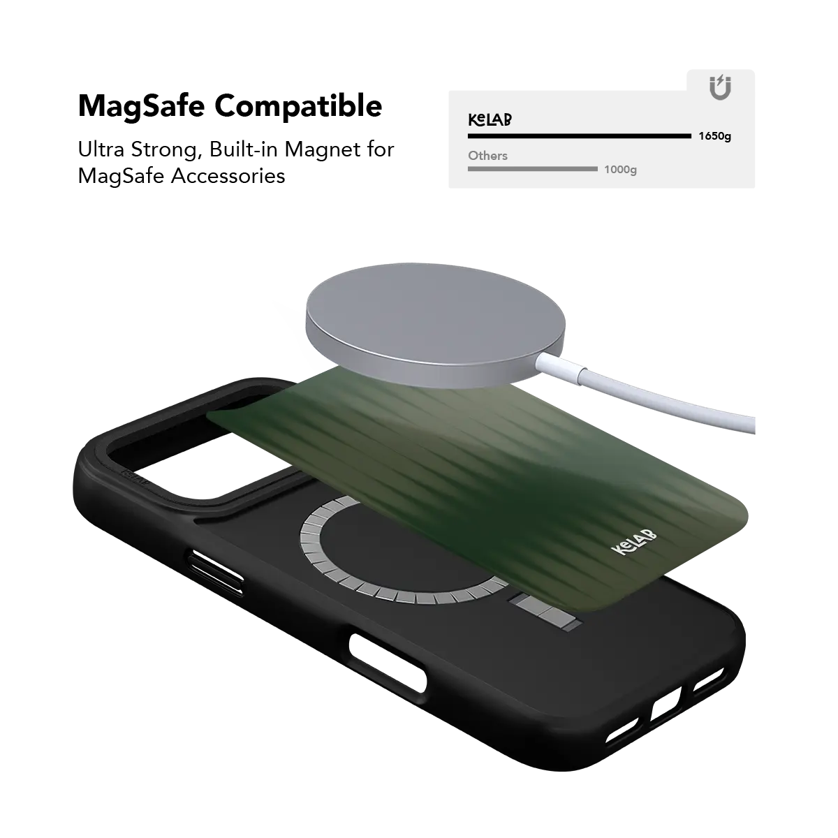 Green striped KELAB iPhone Case black with MagSafe ring, slim protective cover for iPhone