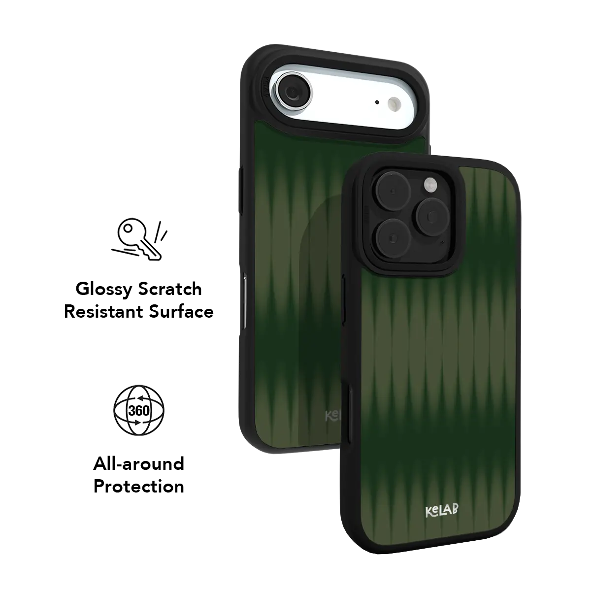 KELAB iPhone Case green gradient rugged cover with camera cutouts and raised camera bezel