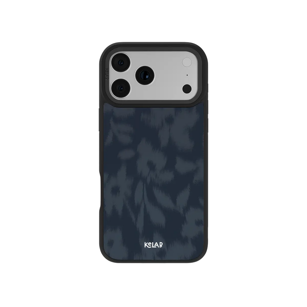 KELAB blue floral iPhone Case with raised black camera edges, protective phone cover