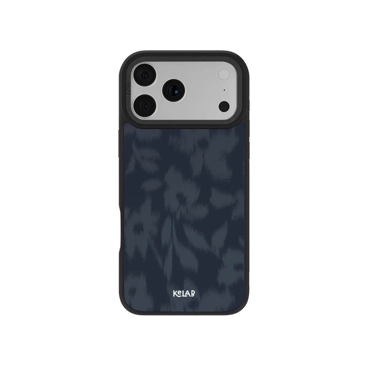 KELAB blue floral iPhone Case with raised black camera edges, protective phone cover