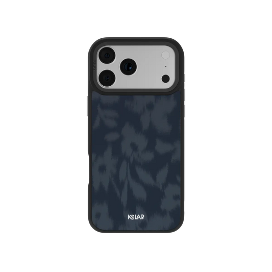 KELAB blue floral iPhone Case with raised black camera edges, protective phone cover