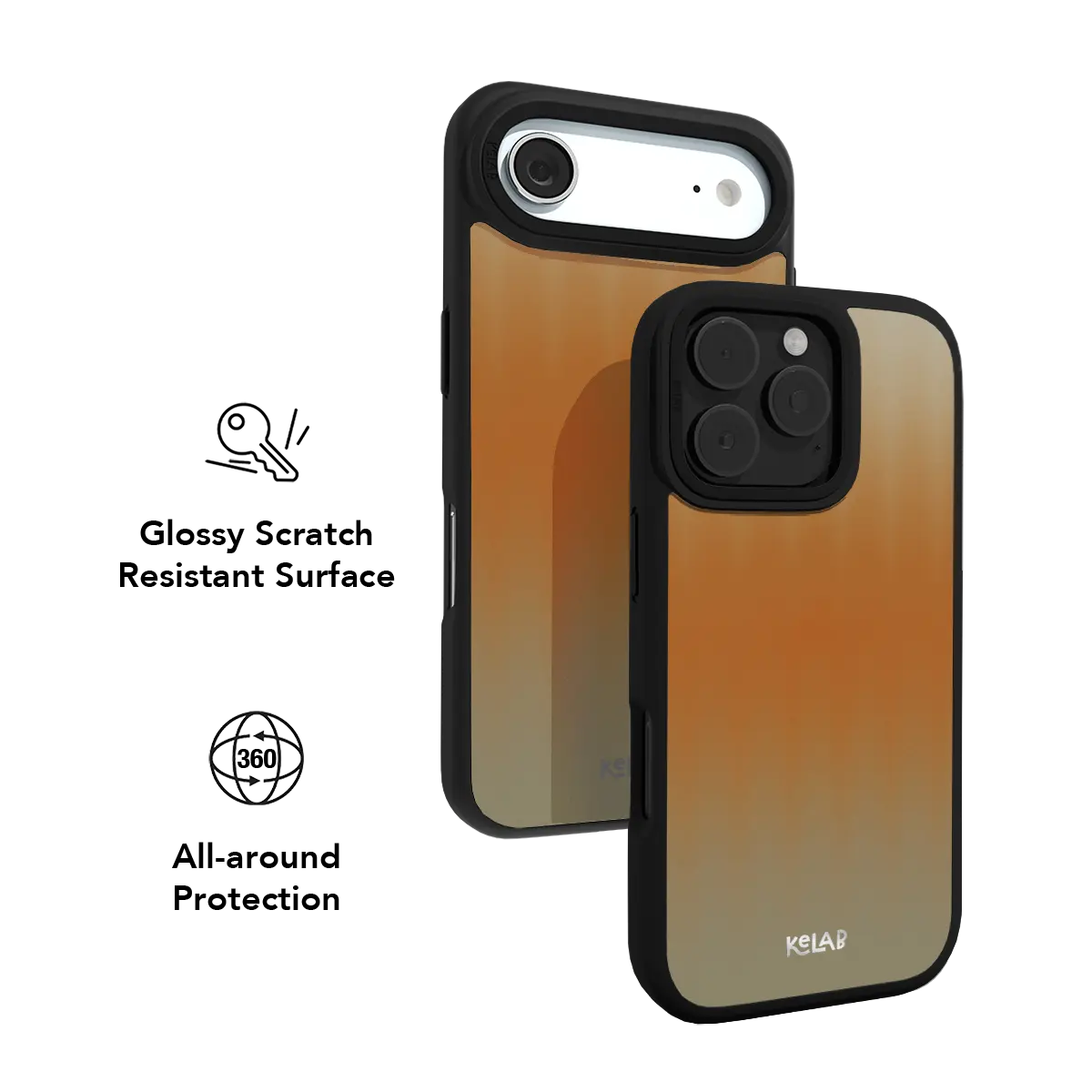 KELAB iPhone Case orange gradient MagSafe protection with raised camera ring on black border