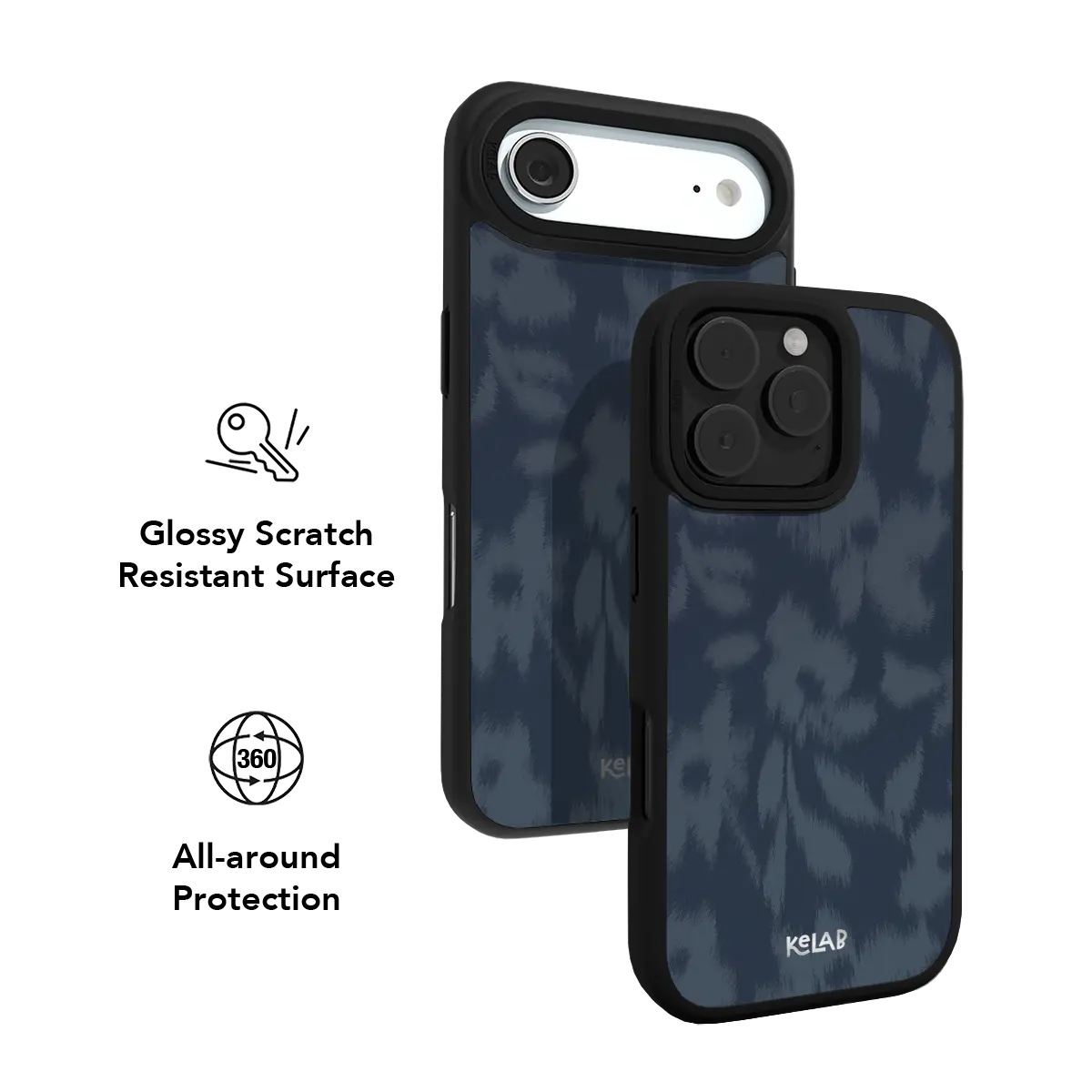 Abstract KELAB iPhone Case blue with raised camera bezel and patterned back