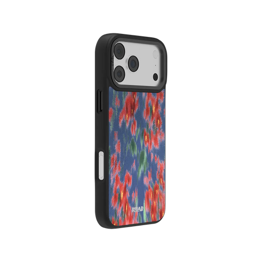Colorful floral KELAB iPhone Case with black bumper, raised camera edge openings