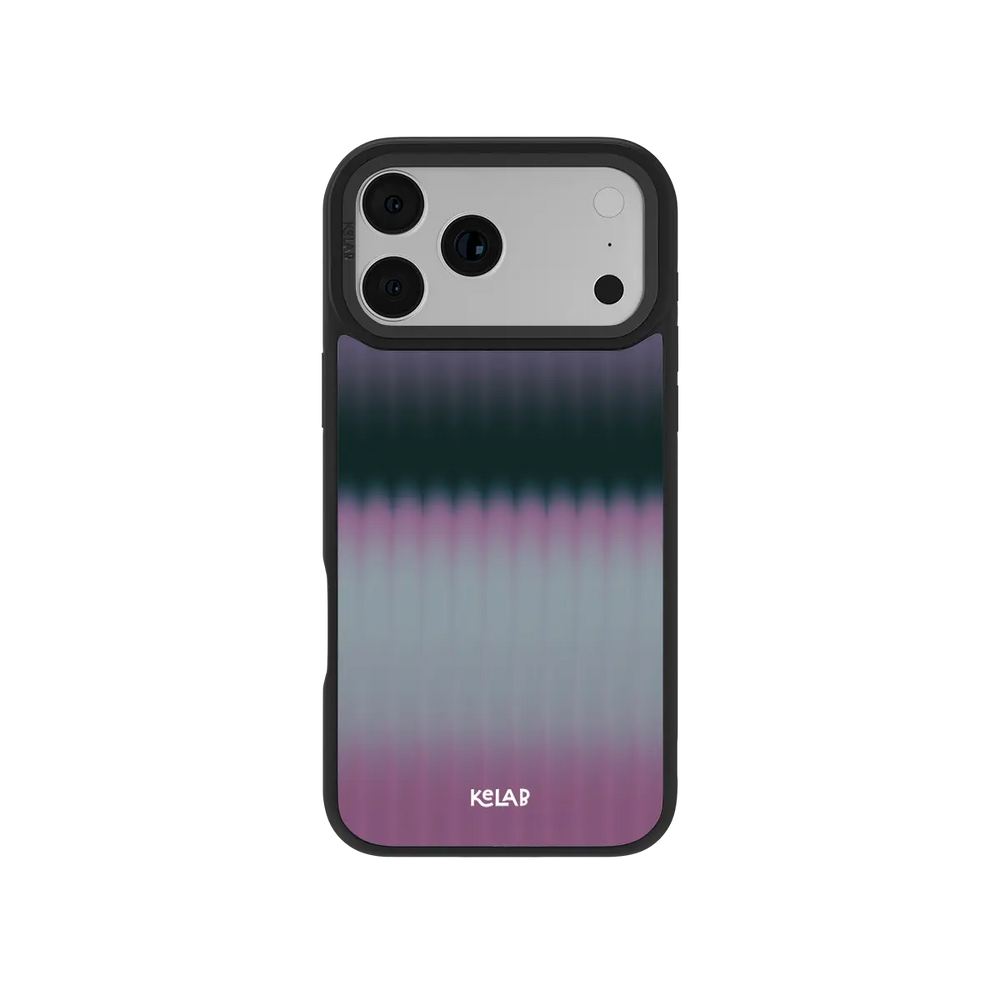 Purple and pink gradient KELAB iPhone Case with black border and three rear camera openings