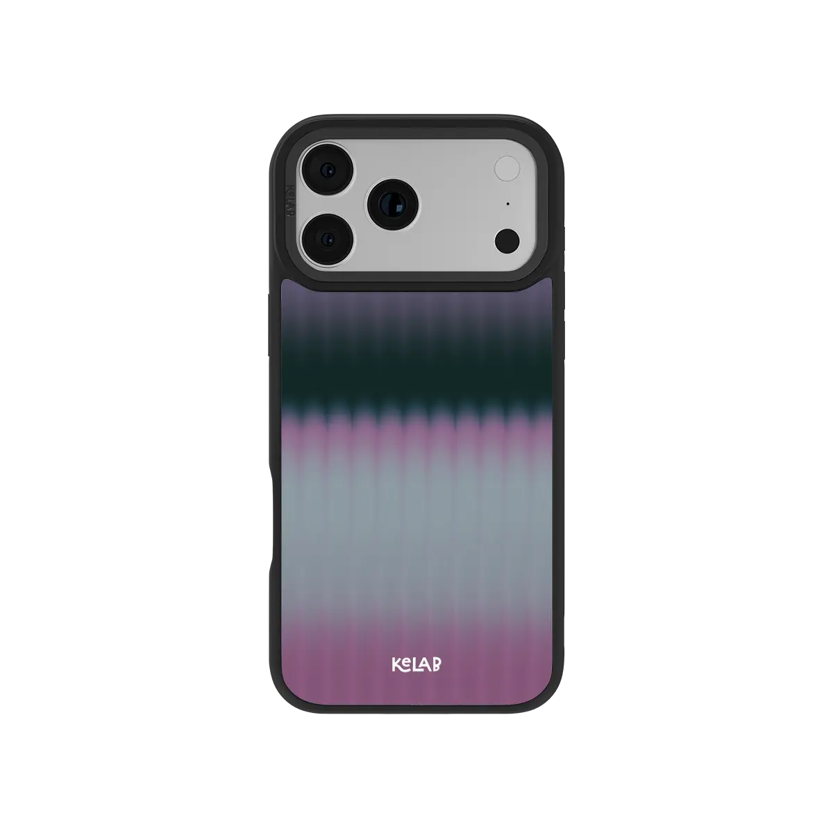Purple and pink gradient KELAB iPhone Case with black border and three rear camera openings