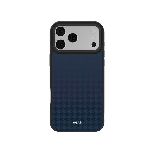 Gradient blue textured KELAB iPhone Case with textile pattern and dark bumper edges