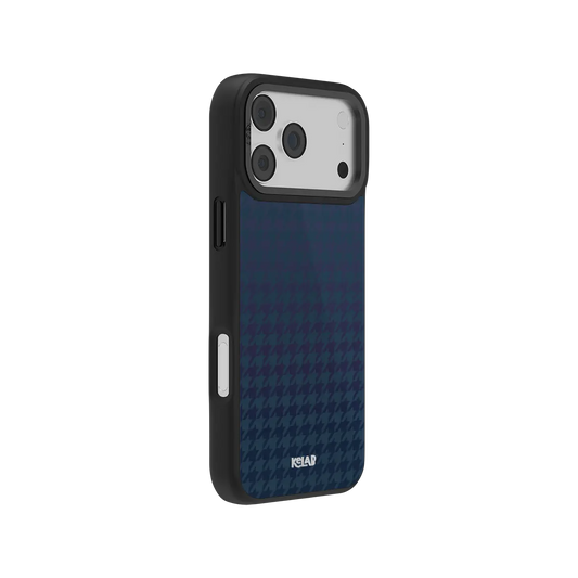 KELAB iPhone Case blue gradient textile pattern with black protective raised edges