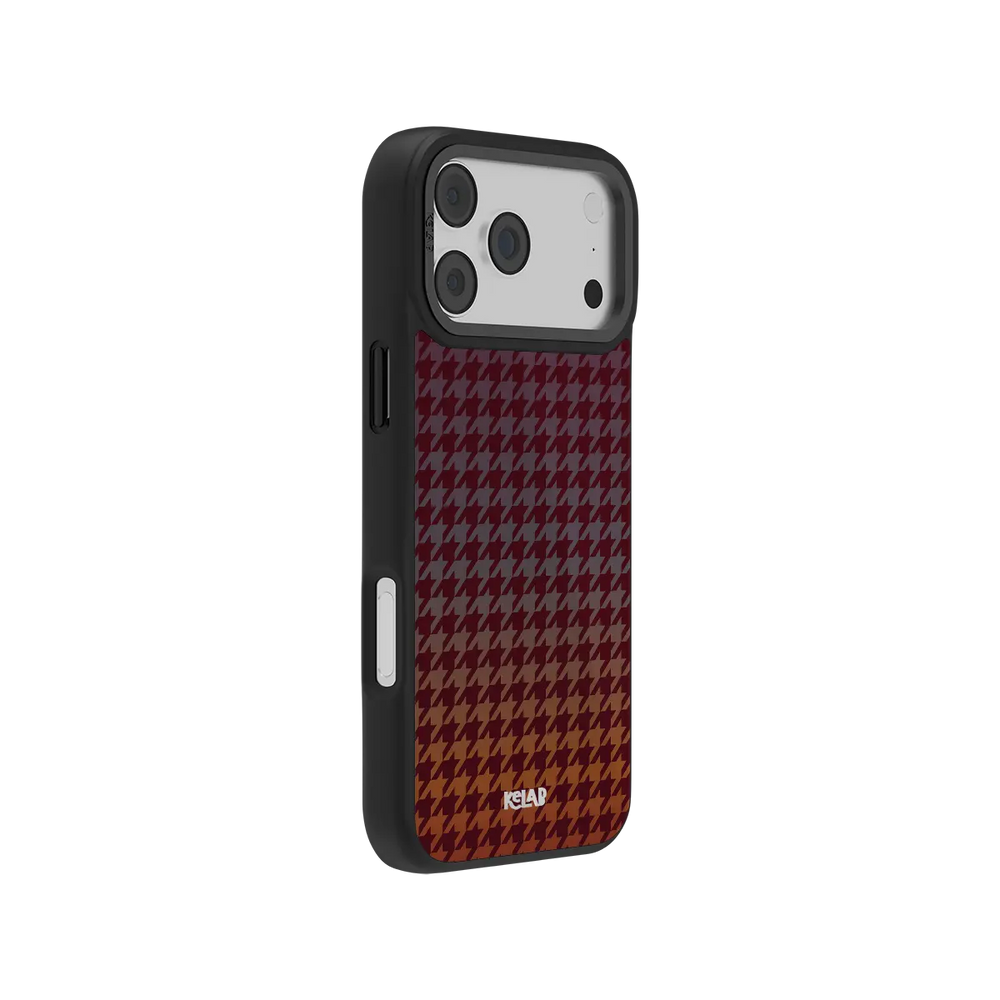 KELAB iPhone Case burgundy and black houndstooth pattern hard phone cover with MagSafe ring
