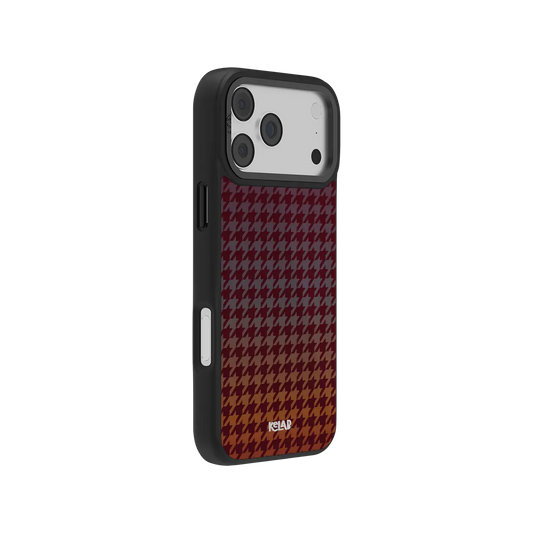 KELAB iPhone Case burgundy and black houndstooth pattern hard phone cover with MagSafe ring