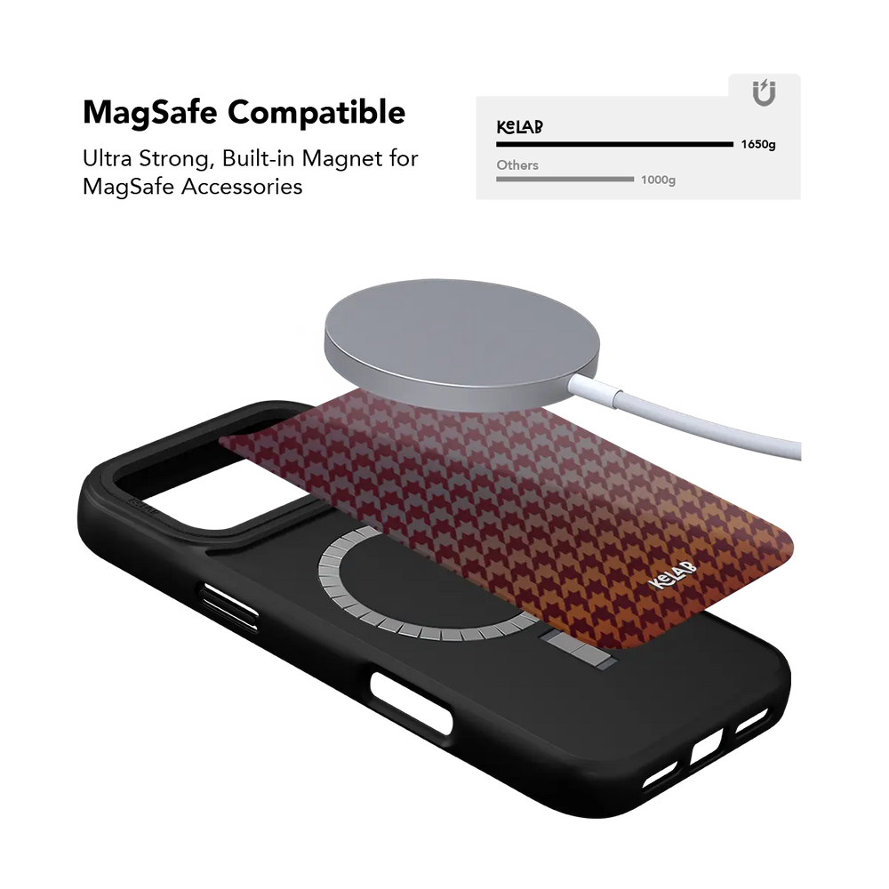 Gradient burgundy KELAB iPhone Case with MagSafe ring and tough textured back shell